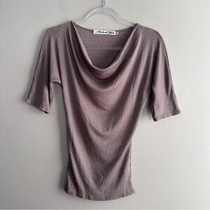 Michael Stars The Original Tee Y2K Brown Shimmer Draped Neck Top Womens OS